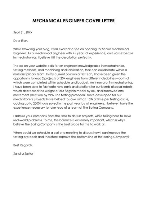 Mechanical Engineer Cover Letter Examples Templates