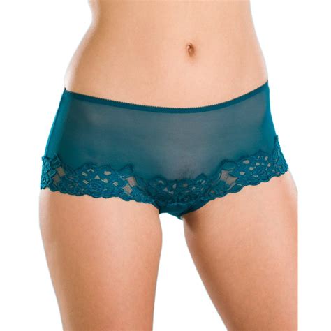 New Womens Ladies Lingerie Sheer Lace Mesh Boxer Shorts In Teal Boyshorts Ebay