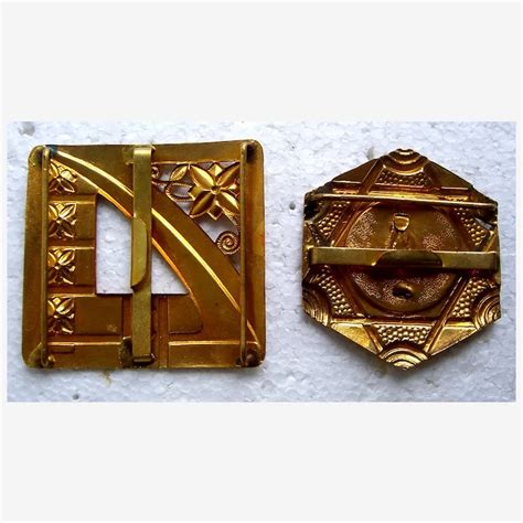 Two Art Nouveau Belt Or Sash Buckles In Gilded Brass And Mother Of