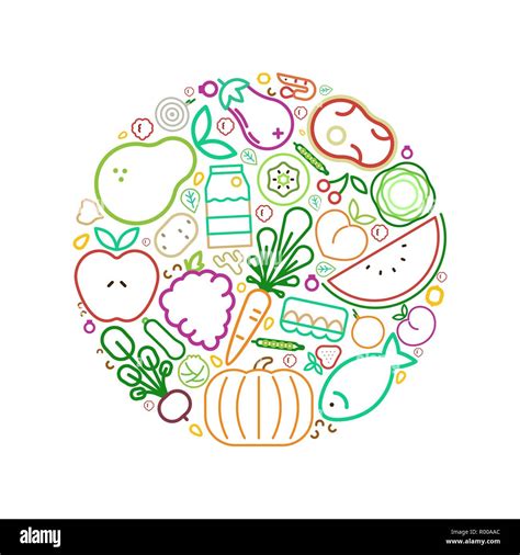 Iconos De Alimentos C Rculo Ilustraci N Para Comer Sano O Concepto De