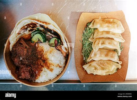 Gyoza And Rice Bowl Street Food Stock Photo Alamy