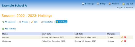 Holidays - classroombookings Cloud documentation