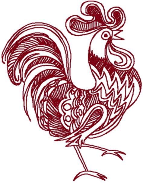 Redwork Ornamental Hen Rooster Embroidery Design