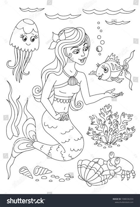 Mermaid Coloring Page Coloring Page Outline Stock Vector (Royalty Free ...