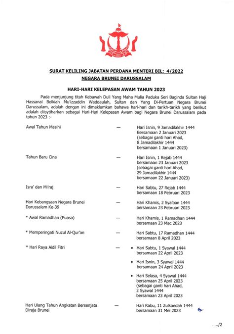 Brunei 2023 Public Holiday