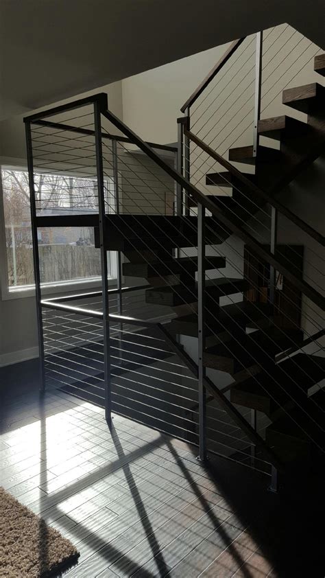 Open Risers Stairs With Wire Cable Railing HL Stairs Custom