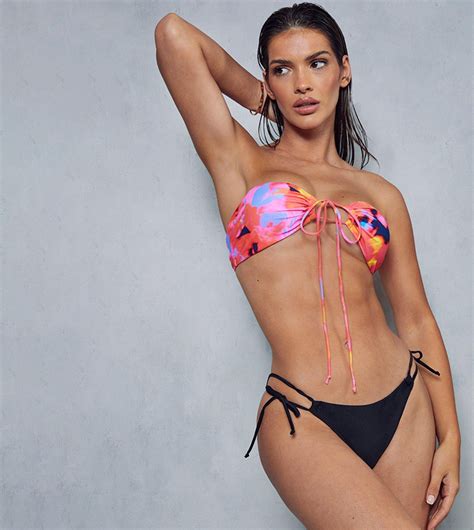 Buy Misspap Firey Floral Strapless Tie Detail Contrast Knicker Bikini Set In Pink Thstreet Uae
