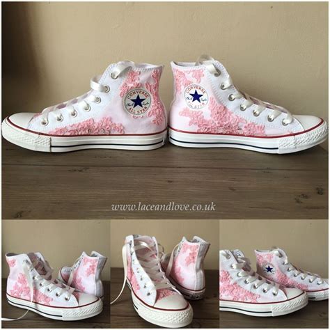 Pink lace converse high tops. Custom designed converse. | Prom shoes ...