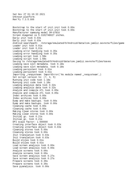 Log File Documenting The Initialization Process And Technical