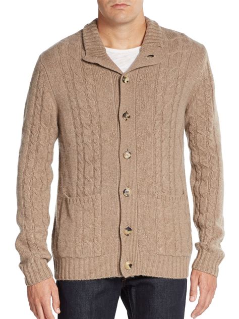 Saks Fifth Avenue Cashmere Cable Knit Cardigan In Natural For Men Lyst