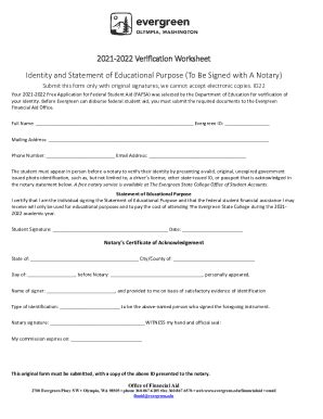 Fillable Online 2021 2022 Verification Worksheet Identity And Statement