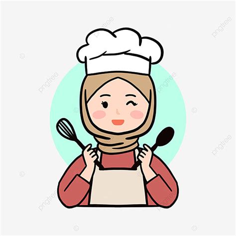 Cute Female Chef Clipart Vector Cute Cartoon Muslim Chef Wearing Hijab