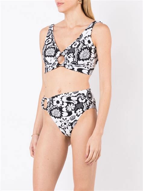 Amir Slama Floral Print Bikini Set Black Farfetch