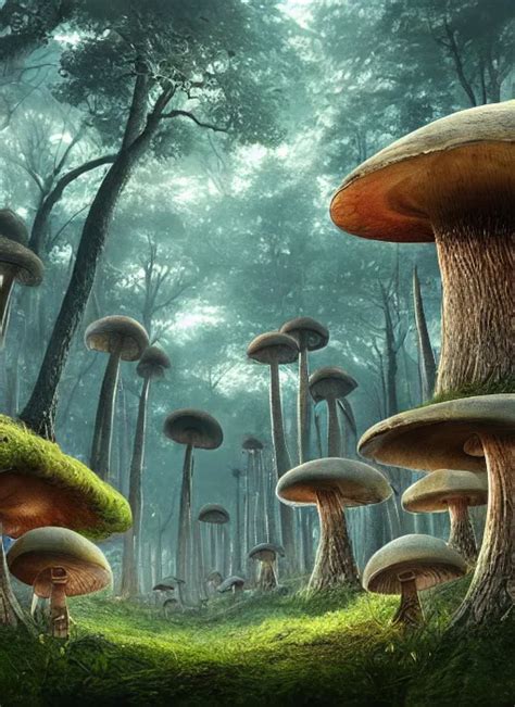 A Huge Mushroom Forest A Detailed Matte Painting By Stable Diffusion