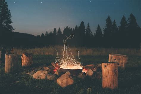 Country Fire Pit Sky Night Outdoors Nature Stars Trees Fire Autumn