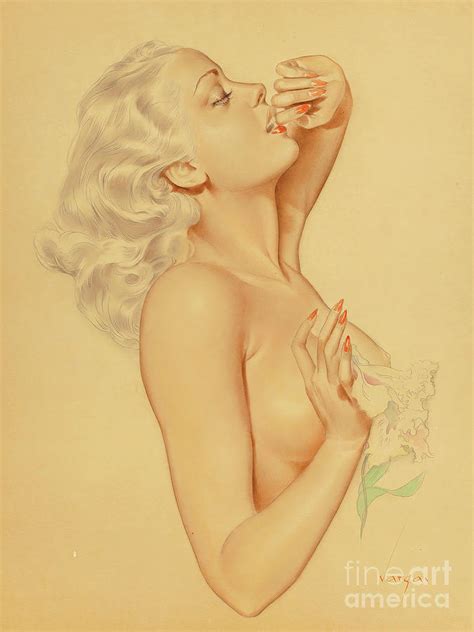 Alberto Vargas Nude With Lily Flower Painting By Magical Vintage Fine Art America