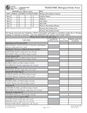 Fillable Online Dshs Texas Dshs Texas Govimmunizetvfcpediatric