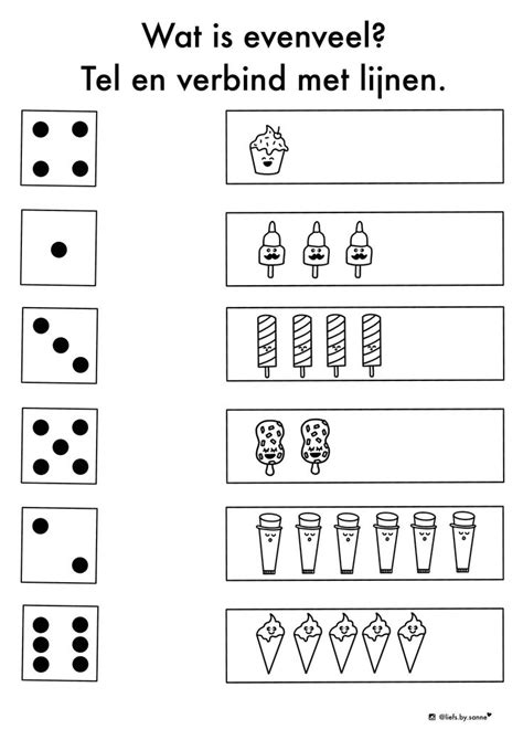 Werkblad Wat Is Evenveel Tel En Verbind Dobbelsteen Getalbegrip