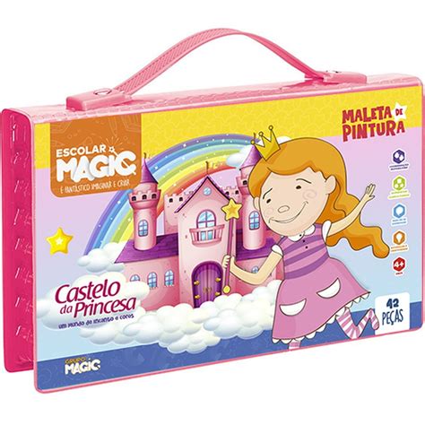 MALETA PARA PINTURA PRINCESAS COMPLETA 42 PEÇAS MadeiraMadeira