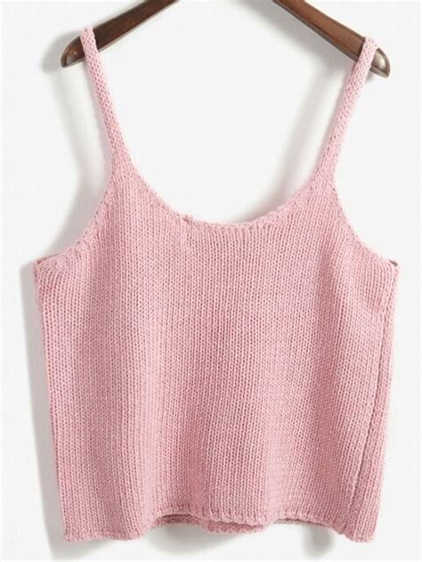 Pink Spaghetti Strap Cable Knit Cami Top Shein Sheinside