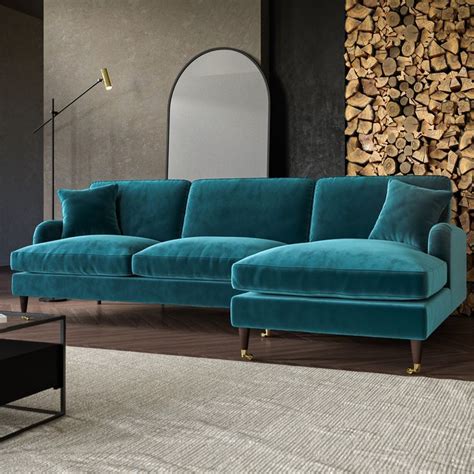 Teal Velvet Right Hand Facing 4 Seater Corner Sofa - Payton em 2024