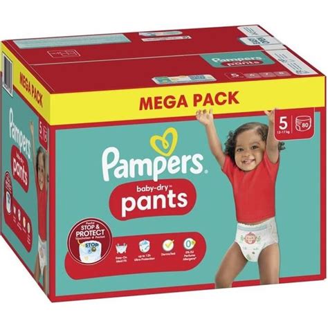 PAMPERS BABY DRY PANTS Taille 5 80 Couches Culottes 12 17 Kg