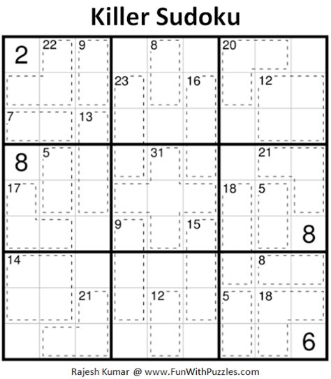 Killer Sudoku Number Combinations Chart