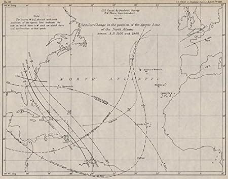 ATLANTIC OCEAN:Agonic Line change 1500-1900.Magnetic declination.USCGS ...