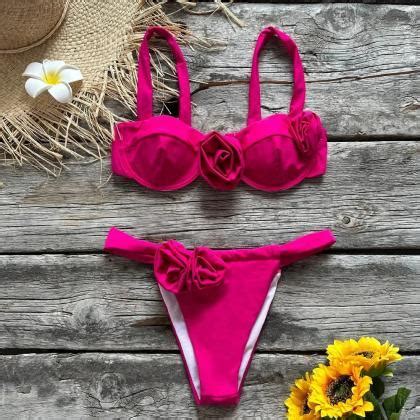 Womens Floral Accent Bikini Set Two Piece Swimwear Black On Luulla