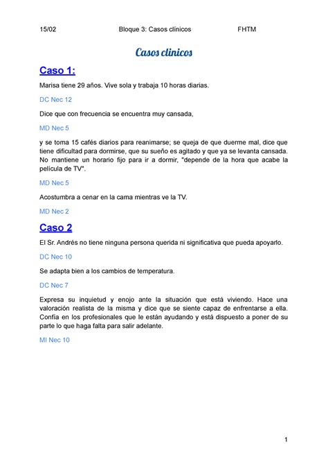 Casos Clinicos Cas clinic Caso 1 Marisa tiene 29 años Vive sola y