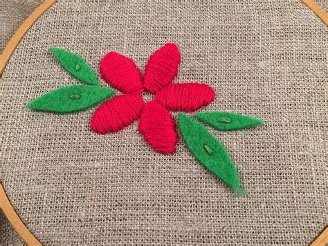 MooshieStitch Monday Padded Satin Stitch Flower Hand Embroidery