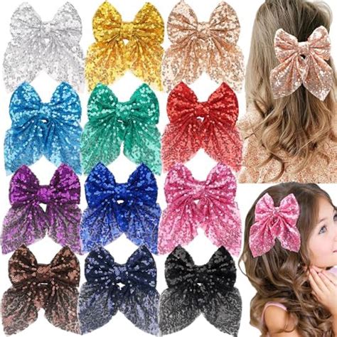 Amazon C Llot Pcs Glitter Fable Bows Inch Sequins Hair Bows