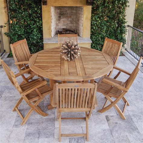 Sailor 7 Piece Teak Patio Dining Set W/ 60 Inch Round Drop Leaf Table By Royal Teak Collection ...