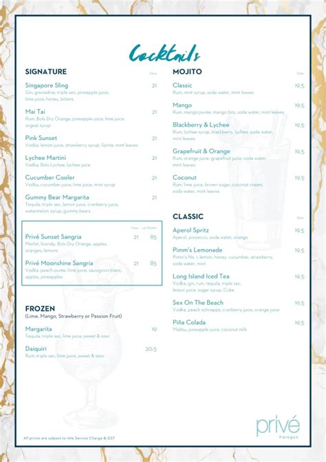 Prive Menu Price List Singapore Updated