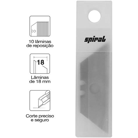 Lâmina para Estilete de Segurança 18mm em Aço Carbono Spiral BT 10 UN