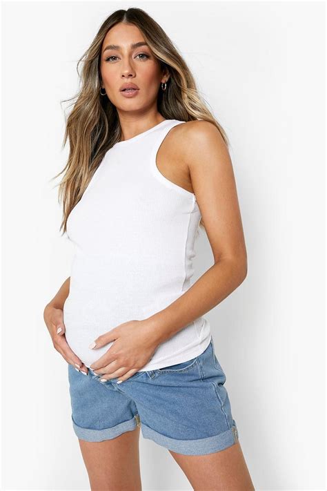 Maternity Over The Bump Roll Hem Mom Shorts Boohoo