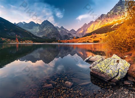 Awesome Nature Landscape Beautiful Scene With High Tatra Mountain Peaks ...