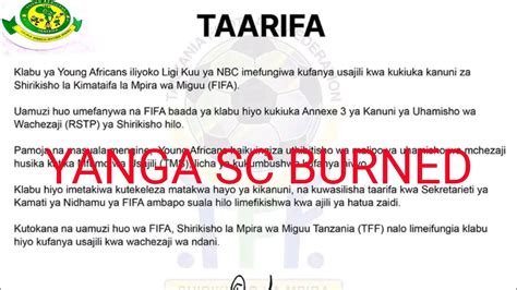 TAARIFA MBAYA KWA YANGA SC FIFA NA TFF YAIFUNGIA CLAB YA YANGA