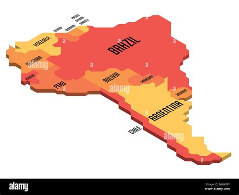 Isometric political map of South America. Colorful land with country ...