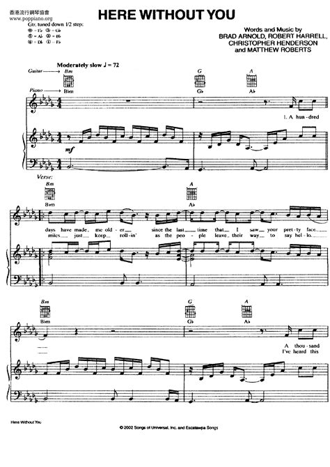 3 Doors Down Here Without You Sheet Music Pdf Free Score Download ★