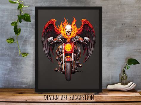 Winged Outlaw Biker Skull, Flaming, Instant Download Digital Graphics ...