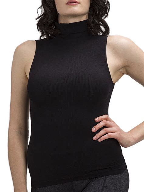 Women Sleeveless Mock Neck Turtleneck Body Shaping Tank Top Slim Fitted