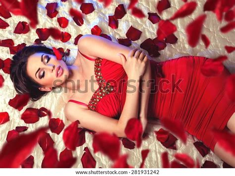 Sexy Beautiful Brunette Woman Red Dress Stock Photo Edit Now