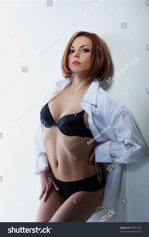Sexy Woman Black Lingerie White Shirt Stock Photo 99757799 Shutterstock