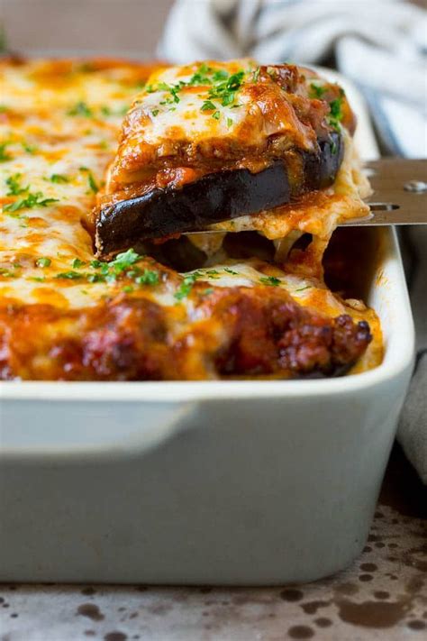 Low Carb Eggplant Lasagna With Layers Of Meat Sauce Roasted Eggplant And Three Types Of Cheese