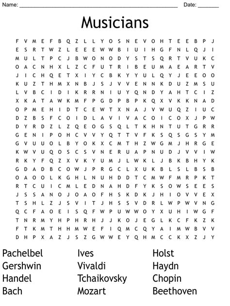 Musicians Word Search WordMint