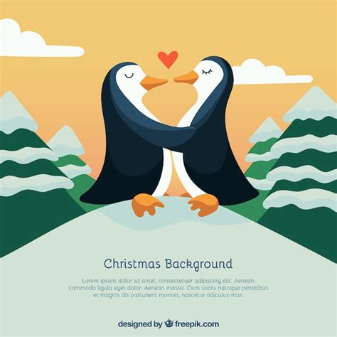 Free Vector | Penguin couple in love, christmas background