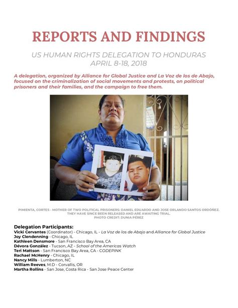 Reports and Findings: US Human Rights Delegation to Honduras – April 8 ...