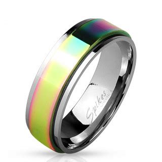 Achat Bijou Bague Mixte En Acier Avec Anneau Anti Stress Teint Arc En Ciel