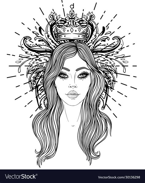 Divine Goddess Black And White Girl Over Sacred Vector Image